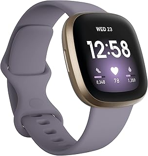 Fitbit Versa 3 Health and Fitness Smartwatch , GPS, 24/7 Heart Rate, Alexa Built-in, 6+ Days Battery, Thistle/Gold, One Size (S & L Bands Included)